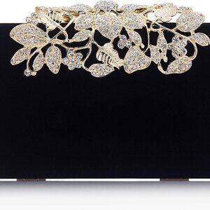 Dexmay Velvet Women Clutch Evening Bag with Rhinestone Crystal Flower Clasp Form